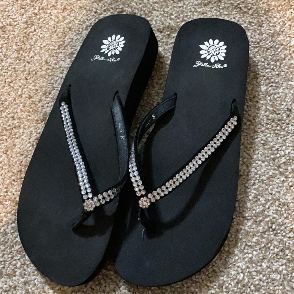 Yellow box flip flops